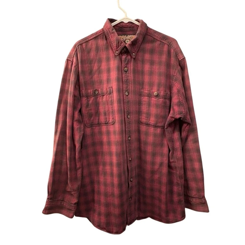 Duluth Trading Co Mens Large Tall Red Black Plaid Cotton Flannel Work Shirt‎ L/T